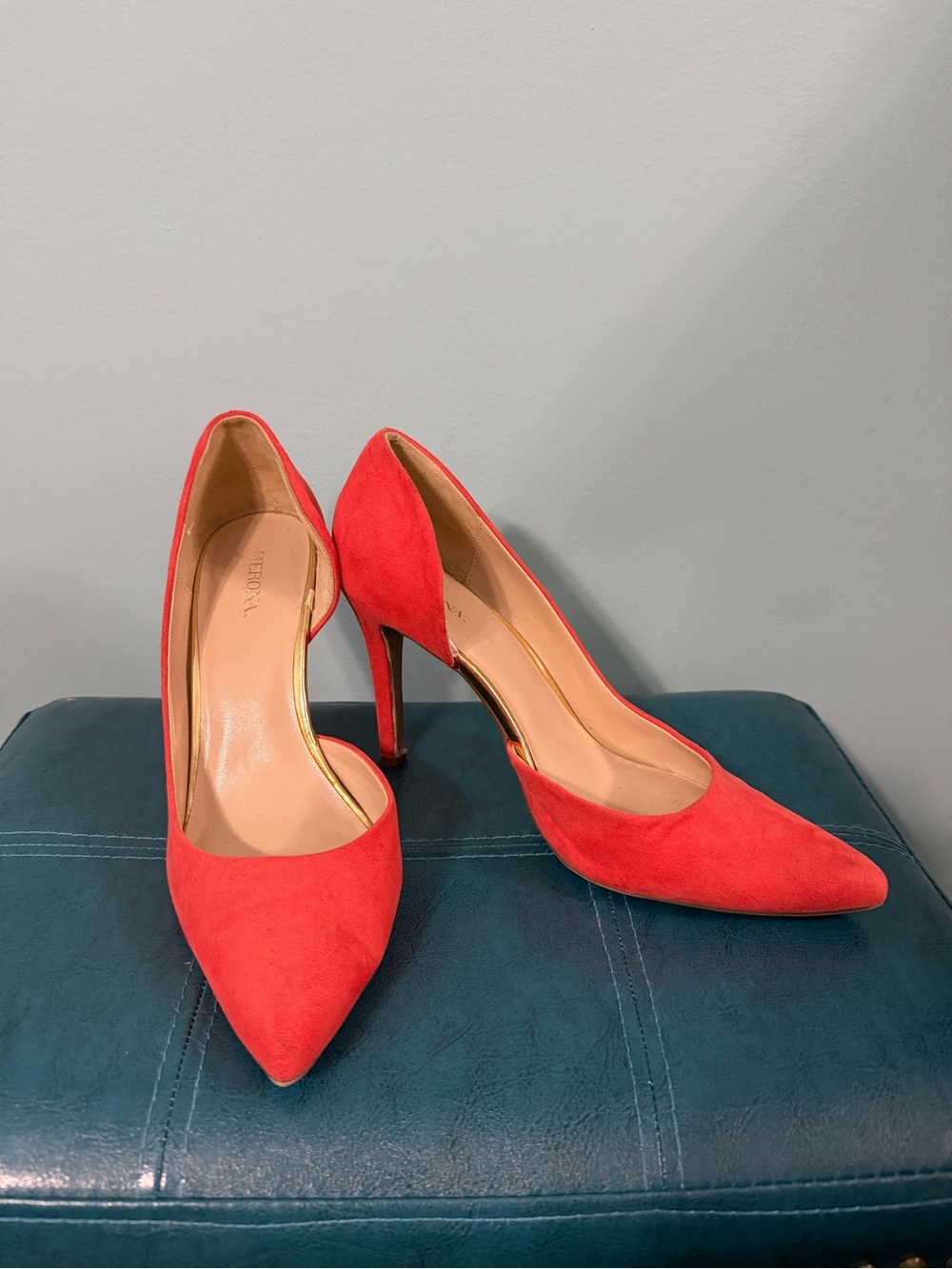 Orange Suede Pointed-Toe Stiletto Heels